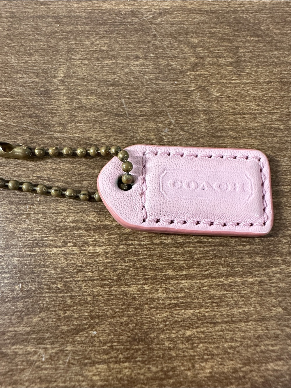 Coach Y2K Pink Leather mini Tag Charm with Brass Bead Chain
